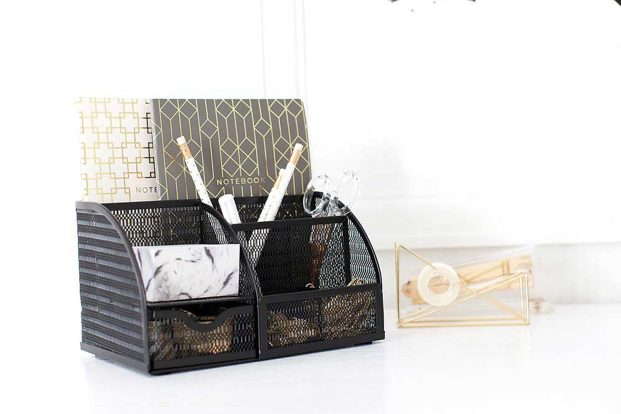 Designer Metal Desk Organizer - Metal with Black Finish - Desk Accessories - Unique Metal Mesh Design - Storage for Paper and Office Supplies