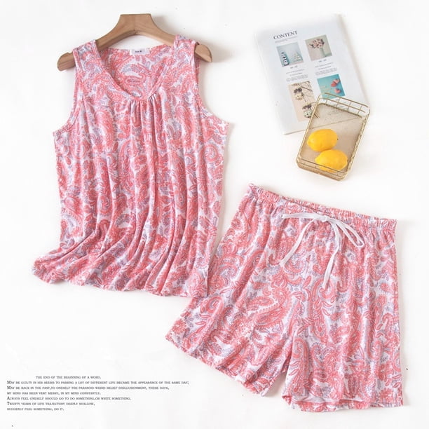 Fdfklak-Pijama de dibujos animados para mujer, Conjunto de camiseta y pantalones cortos de algodón, ropa informal para el hogar, traje de noche