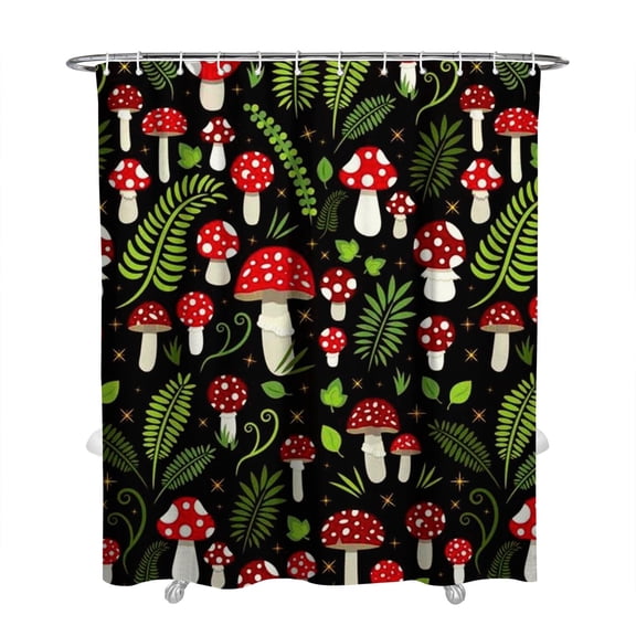 Whimsical Mushroom Shower Curtain, Fairy Tale Cottagecore Fungi and Magical Forest Design, Boho Botanical Waterproof Fabric with Hooks, Machine Washable, Ideal for Home or Airbnb Bathrooms