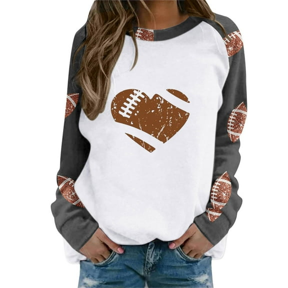 DeHolifer Womens Sweatshirts Football Graphic Print Crewneck Long Sleeve Loose Sweatshirt Dark Gray L
