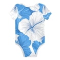 thumbnail image 2 of White and Blue Tropical Hibiscus Florals Pure Cotton Bodysuit Short Sleeve Pajamas One-Piece Romper Unisex 18M, 2 of 6