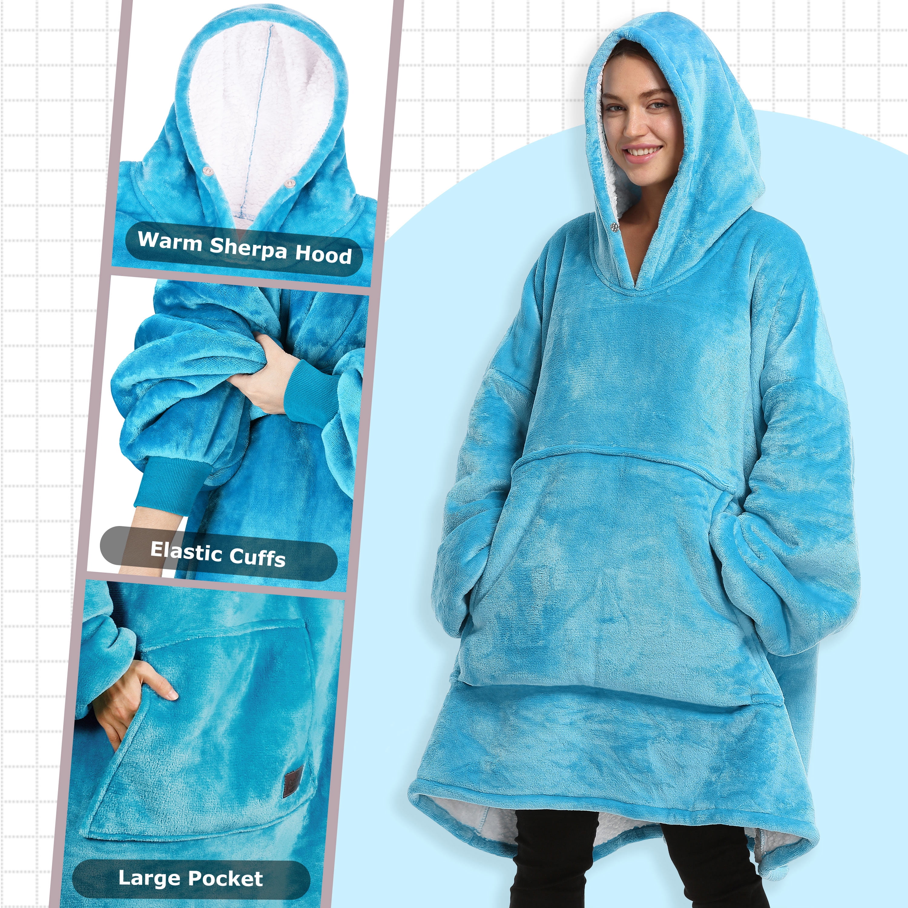 Oversized Hoodie Sweatshirt, Wearable Sherpa Blanket Pullover, Soft Warm Comfortable Portable Travel Sweater Pillow for Adults Men Women, Gift for Her