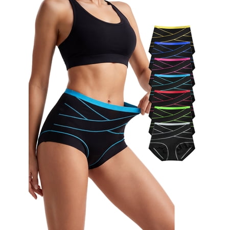 COOPLUS 7 Pack Womens Underwear High Waisted Full Coverage Briefs Soft Breathable Panties M-XXL
