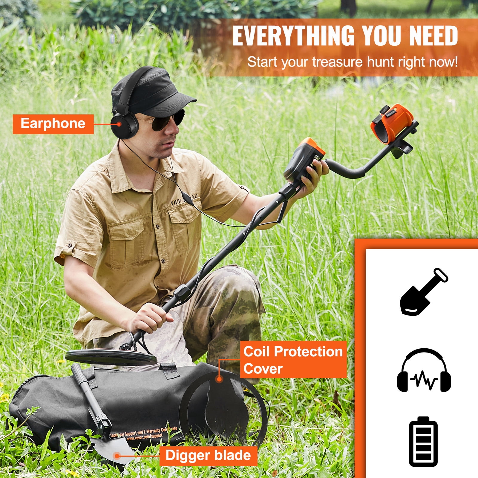 VEVOR Metal Detector,  Adjustable 30-55“ Professional Gold Detector type 5, High Accuracy LCD Display, IP68 Waterproof  for Outdoor Hiking