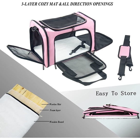Soft Sided Travel for Cats Dogs, TSA Approved Foldable Medium Pink