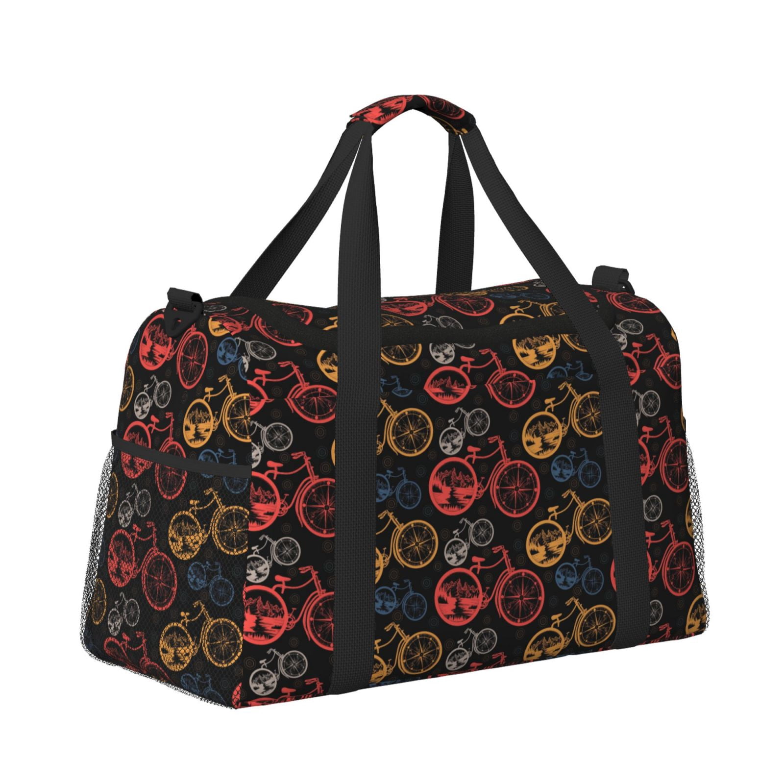 Kdxio Compass And Mountains In Bicycle Wheels1 Travel Duffel Bag Gym Bag Weekender Travel Bag Gym Bag for Women &Men Airplane Travel Essentials for Flying