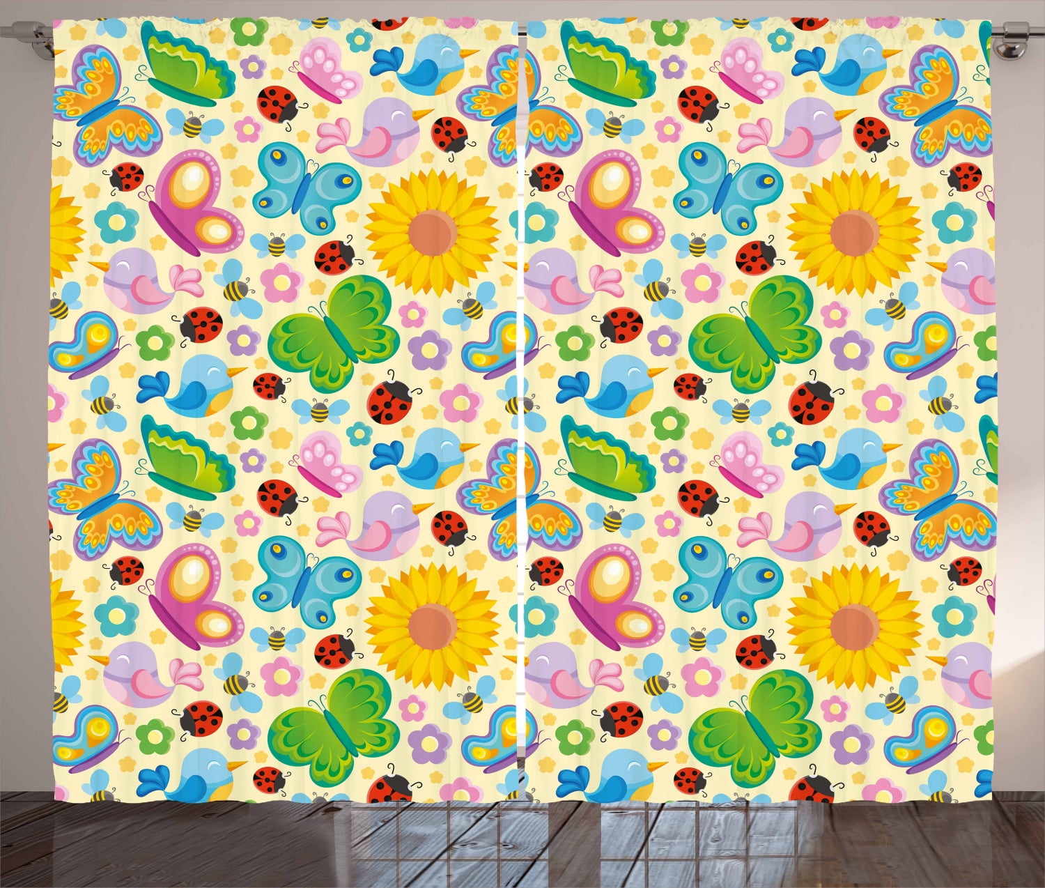 Nursery Curtains 2 Panels Set, Spring Themed Vivid Colored Seasonal