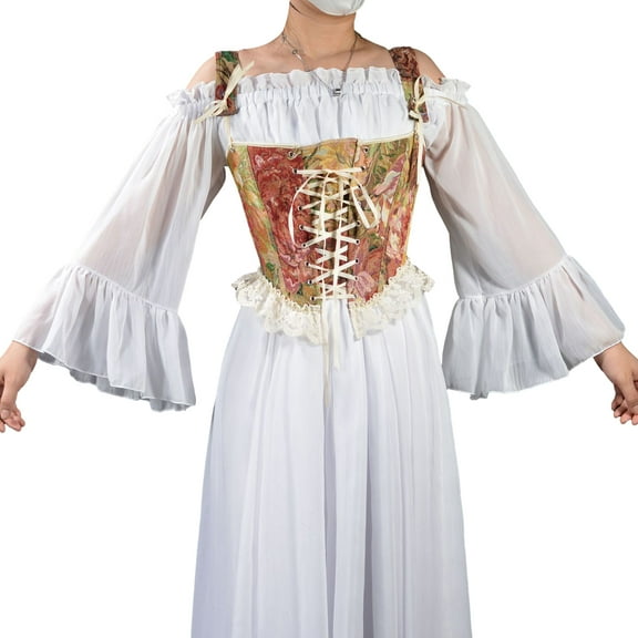 Women Corset Tops Bustier Overbust Peony Floral Print Lace Vintage Court Gown Sling Tank Tops