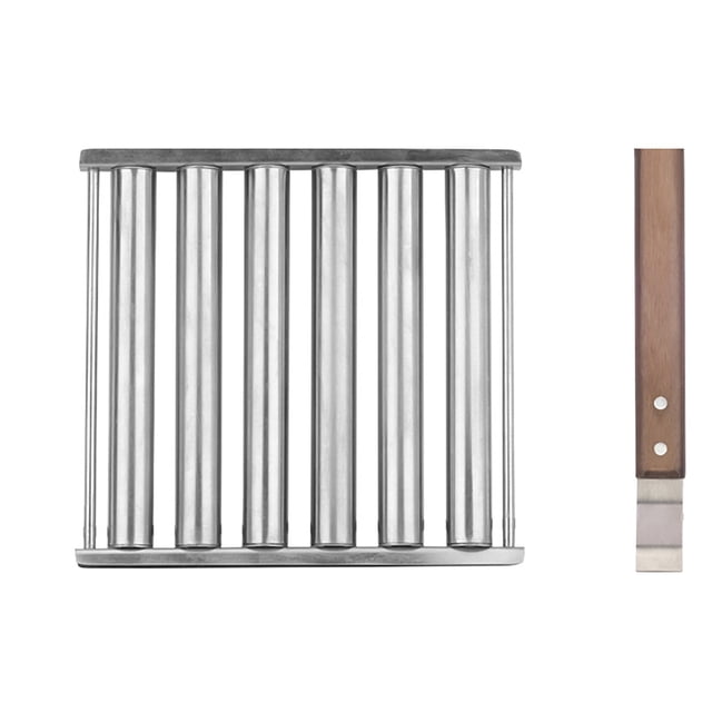 Hot Dog Roller Stainless Steel Sausage Roller Rack With Extra Long Wooden Handles Grilling Hot Dog Grill For Evenly Cooking Hot Dogs 5 Hot Dog Capacity