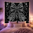thumbnail image 2 of Black and silver lace bow with moth, pearls, roses, stars, Gothic lace illustration Style for Fans of celestial decor, Thoughtful Gift for Bedroom, living room, study, Tapestry Wall Hanging, 2 of 7