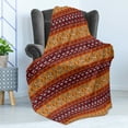 thumbnail image 4 of Tribal Soft Flannel Fleece Throw Blanket, Maya Inspired Horizontal Esoteric Latin Inspired Geometric Pattern Print, Cozy Plush for Indoor and Outdoor Use, 50" x 60", Ruby Apricot, by Ambesonne, 4 of 5