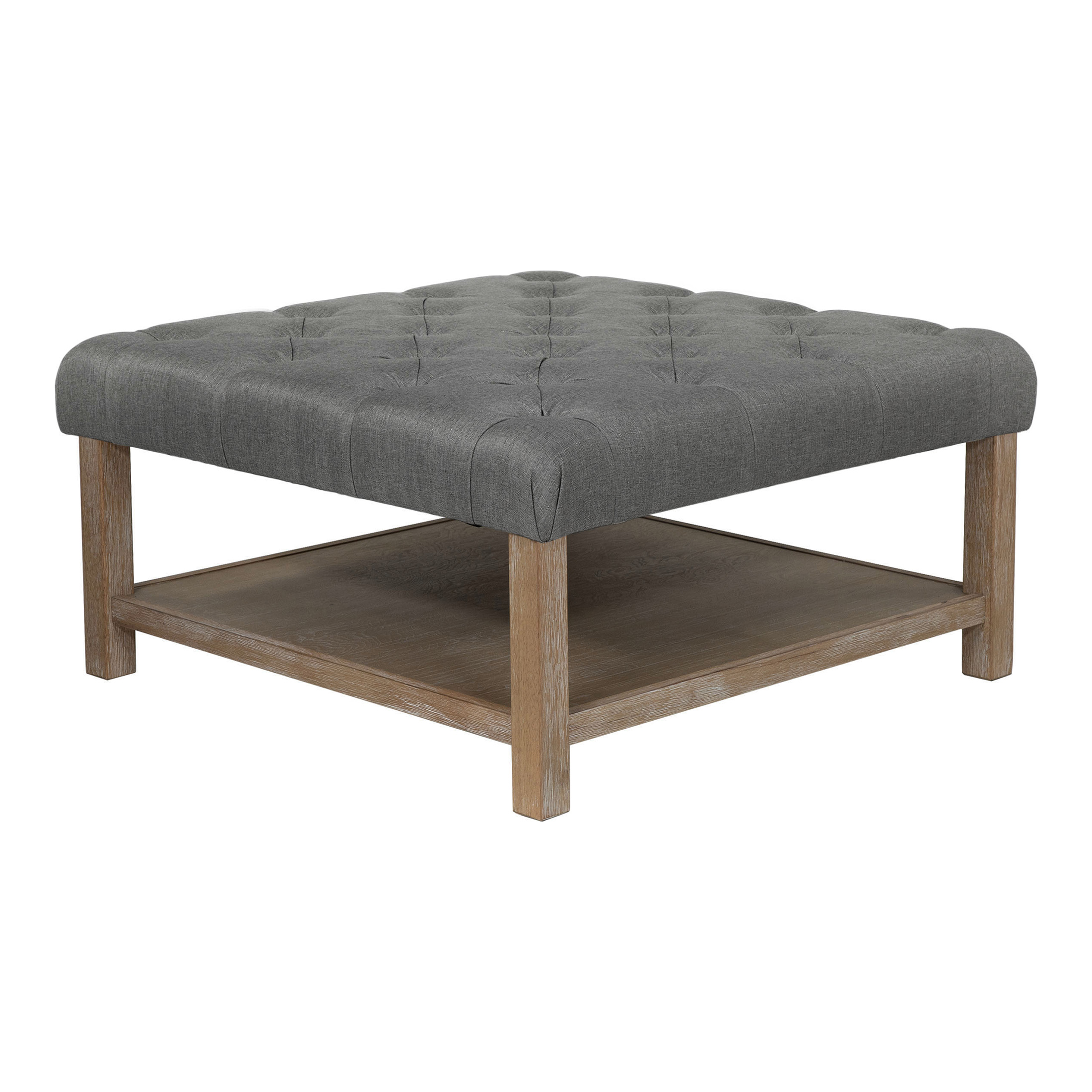 Furniture of America Button Square Coffee Ottoman, Light Gray