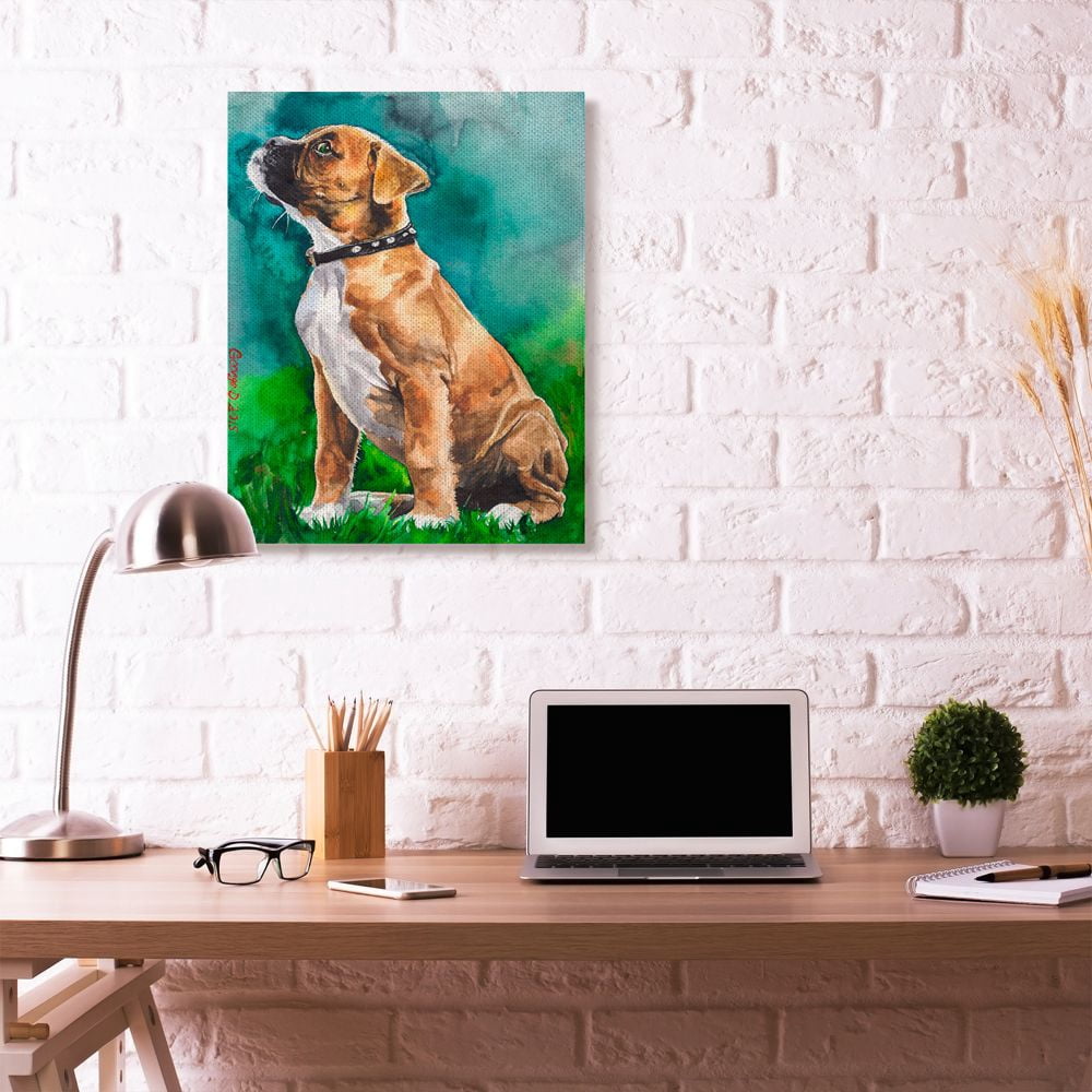 Stupell Industries Boxer Puppy Dog Pet Animal Watercolor Painting Canvas Wall Art by George Dyachenko