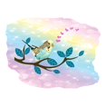 thumbnail image 2 of Animal Watercolor Wall Decals for Kids Room - Bird Chirping Purple Hearts Decoration Outdoor Scene DIY & Creativity Boy Girl Bedroom Wall Water Color Sticker - Size: 10 In x 7 In, 2 of 5