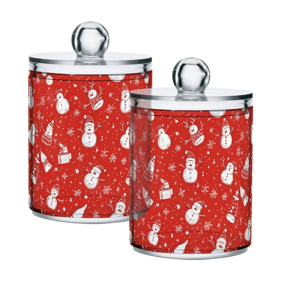 Yayeee 2 Pack Qtip Holder Dispenser for Bathroom with Lid Cotton Swab Canister, Red Snowman