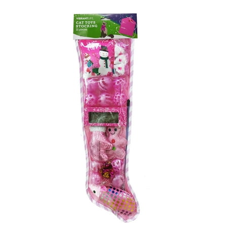 Vibrant Life Holiday 21 Piece Cat Toy Stocking Gift Set, Pink