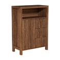 thumbnail image 3 of Ktaxon Fluted MDF Bathroom Floor Cabinet with Grille Single Door and Three Drawers, Walnut, 3 of 12