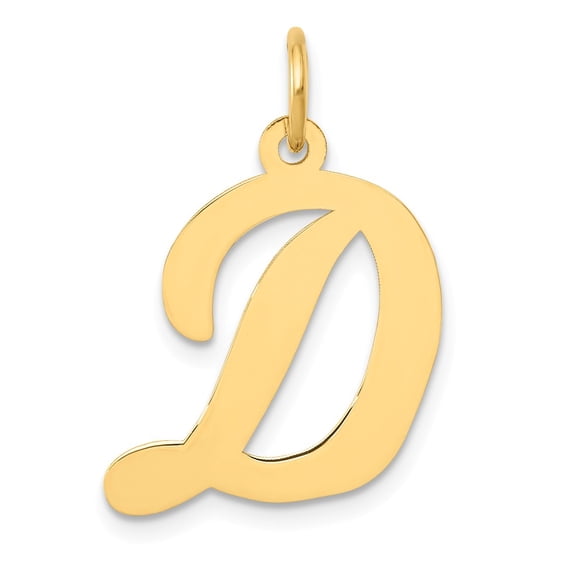 14k Yellow Gold Large Script Letter D Initial Charm Pendant