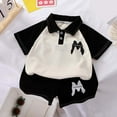 thumbnail image 2 of Tfken Boys For Outfitsetslapel Neck Size 4-5 Years Black Patchwork T-Shirts Shorts Short Sleeve Summer Daily Wear Clothing Set, 2 of 3