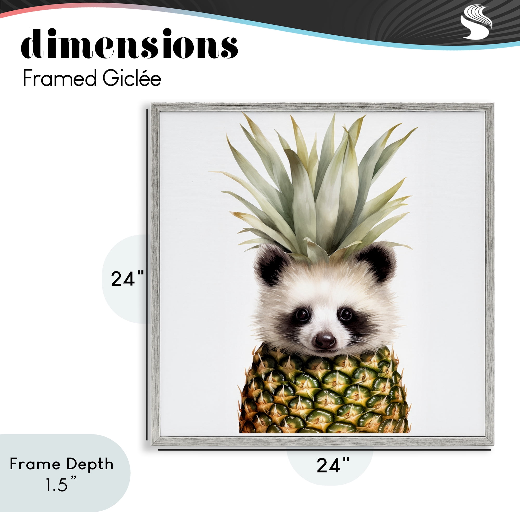 Stupell Industries Pineapple Panda Cub Gray Framed Giclee Art, design by Lazar Studio