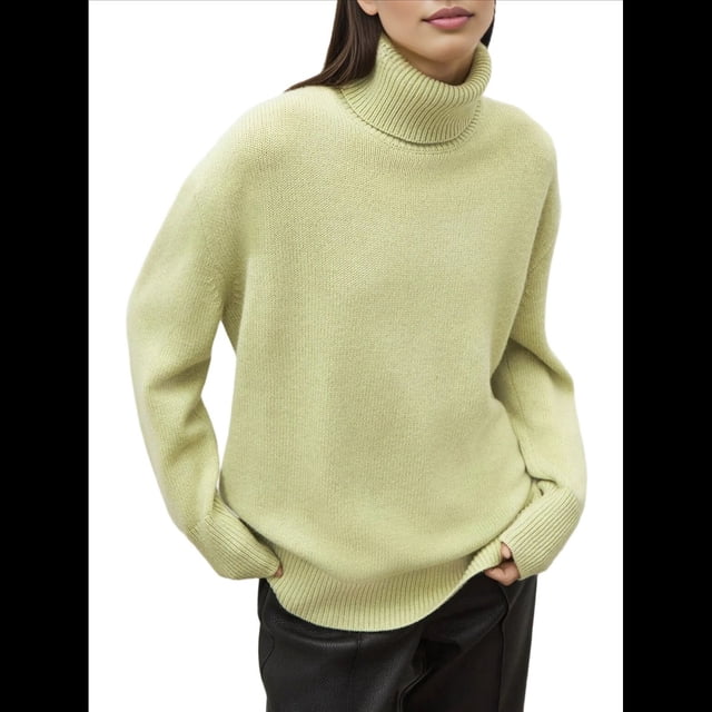 Suéter de Punto Grueso para Mujer, Jersey de Larga Cálido de Invierno, Top Informal. Amarillo-Verde Talla Única