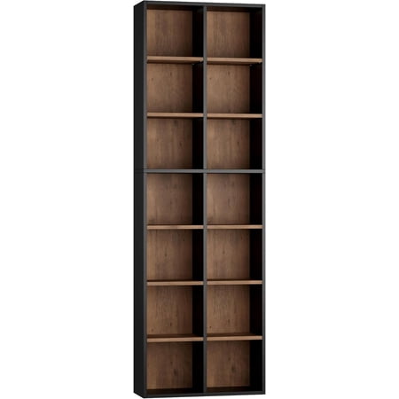 71 Inch Tall 7 Tier Double Wide Bookshelf with 14 Cubes and 6 Adjustable Shelves in Black Brown Bestseling
