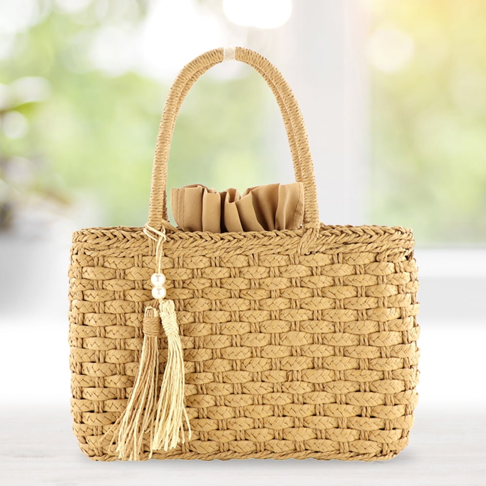 Bolsos de mimbre informales de gran capacidad para mujer carteras de Likrtyny madera tejidas de mimbre bolso de paja para playa bolso de viaje 2021 Walmart en linea