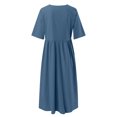 thumbnail image 4 of HXWCHs Robe Évasée pour Femme en Mélange de Lin, Robe Décontractée à Manches Courtes avec Poches Latérales Bleu Ciel TTTG, 4 of 5