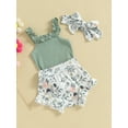 thumbnail image 3 of Sedceaty Baby Girls Shorts Set, Sleeveless Romper with Flower Print Shorts and Hairband Summer Outfit, 3 of 9