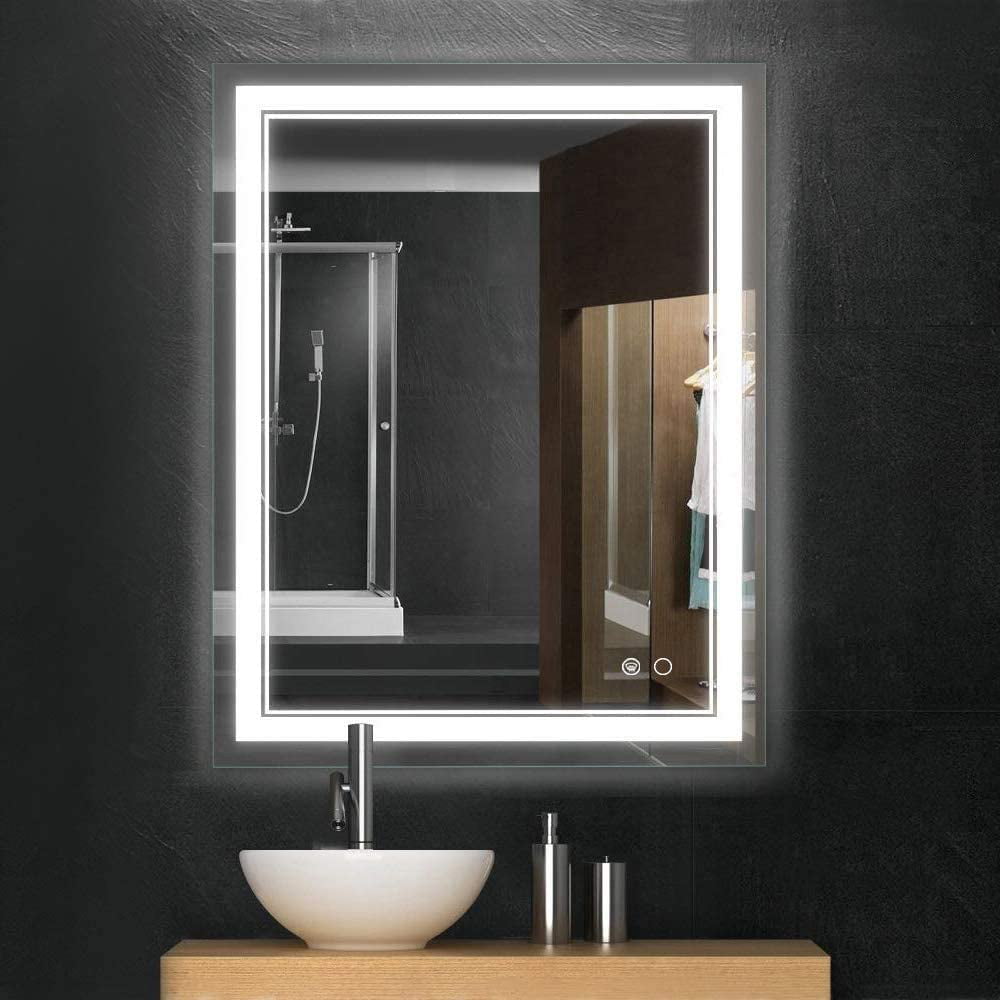 EMKE Illuminated 500x700mm Bathroom Mirror with Bluetooth Speaker 3x Vanity Makeup Mirror Bathroom Mirror LED Light with Demister Shaver Sockets Wall Mounted Mirror Vertical