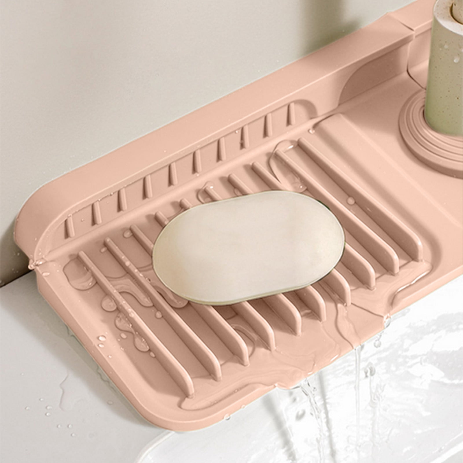 CQCYD Silicone Faucet Splash Guard Mat, Button Style Drain Mat for Kitchen Sink Countertop, 37x14cm Non-Slip Silicone Drying Mat, Water Splash Protector for Bathroom Vanity, Sink Organizer, Leak