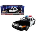 thumbnail image 2 of 2001 Ford Crown Victoria Police Car Plain White with Flashing Light Bar, Front and Rear Lights and Sounds 1/18 Diecast Model Car by Motormax, 2 of 2