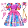 thumbnail image 5 of Disfraz de arcoíris con estampado de piruleta para niños, vestidos de princesa con diadema, ropa de fiesta de cumpleaños y Navidad, 2-10 años, 5 of 5