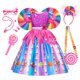 thumbnail image 5 of Disfraz de arcoíris con estampado de piruleta para niños, vestidos de princesa con diadema, ropa de fiesta de cumpleaños y Navidad, 2-10 años, 5 of 5