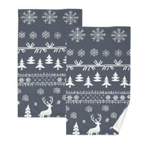 Ryvnso Deer Christmas Snowflake Pattern Cotton Hand Towels Sets Face Towel 2 PCs Bathroom Decorative