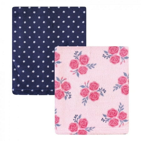 UPC: 0660168563788 | Hudson Baby Infant Girl Silky Plush Blanket  Pink Navy Roses  30×36 inches