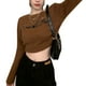 thumbnail image 1 of Suéter de manga larga para mujer, Top tejido con cuello redondo para otoño e invierno, Bordado de letras de estilo corto, tamaño libre de caramelo, 1 of 5