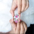 thumbnail image 6 of Rosec Jewels Floral Ring Set with Lab Grown Pink Sapphire and Moissanite - AAAA Grade 10 mm Sapphire, 18K White Gold, US 12.00, 6 of 8
