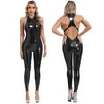 thumbnail image 5 of Women Shiny Metallic Pole Dance Wear Jumpsuit Cutout Back Full Body Bodysuit Rompers Stage Costume, 5 of 6