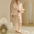 thumbnail image 4 of Dvprdro Pajamas for Women Set Fall Winter Fashion Women's 2-Piece Imitation Silk Feathers Loungewear Long Sleeve Top & Pants Sleepwear Outfit, 4 of 5