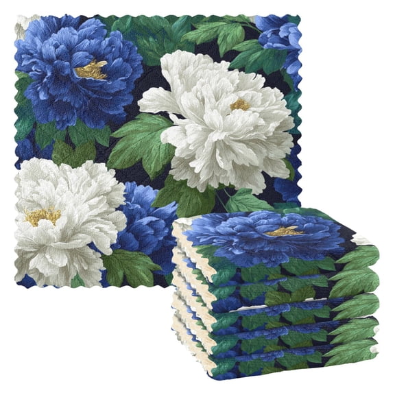6 Pieces of Kitchen Towels 11x11Inch Kitchen Dish Cloths Kitchen Dish Towels Reuseable Cleaning Cloths Blue Flowers Cute