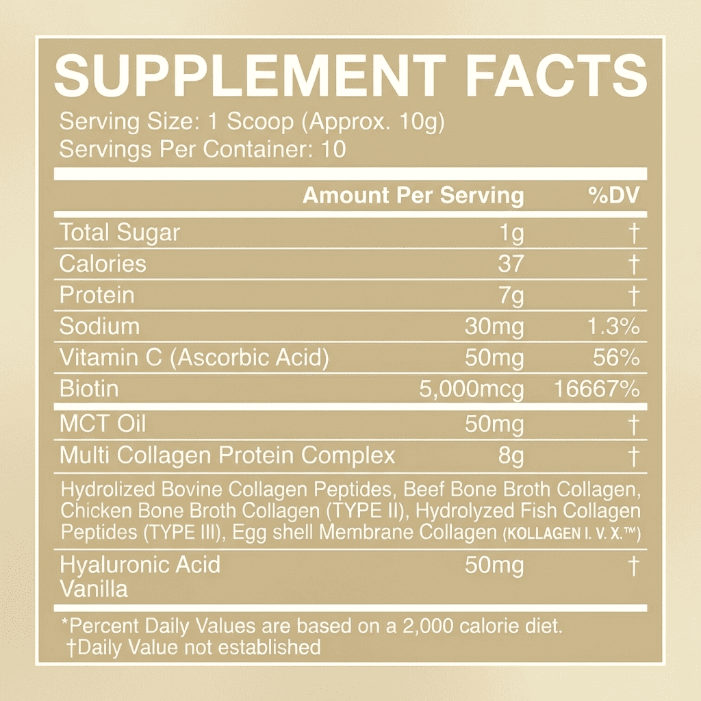 Nutribas Protein Multi Collagen Peptides Powder Whole Body Support Formula With MCT, Vitamin C, Biotin & Hyaluronic Acid , Vanilla Chocolate Mint, 11 oz