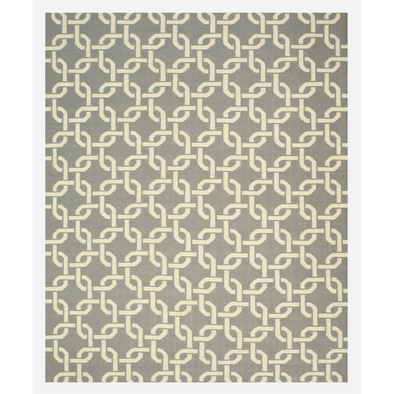 Handwoven Wool Gray Transitional Geometric Links Dhurrie Rug