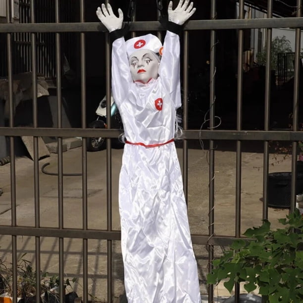 Perchero eléctrico de juguete para decoración de Halloween, muñeco de Horror, payaso, enfermera, bruja, Control de voz, accesorios de terror eléctricos, nuevo 2023