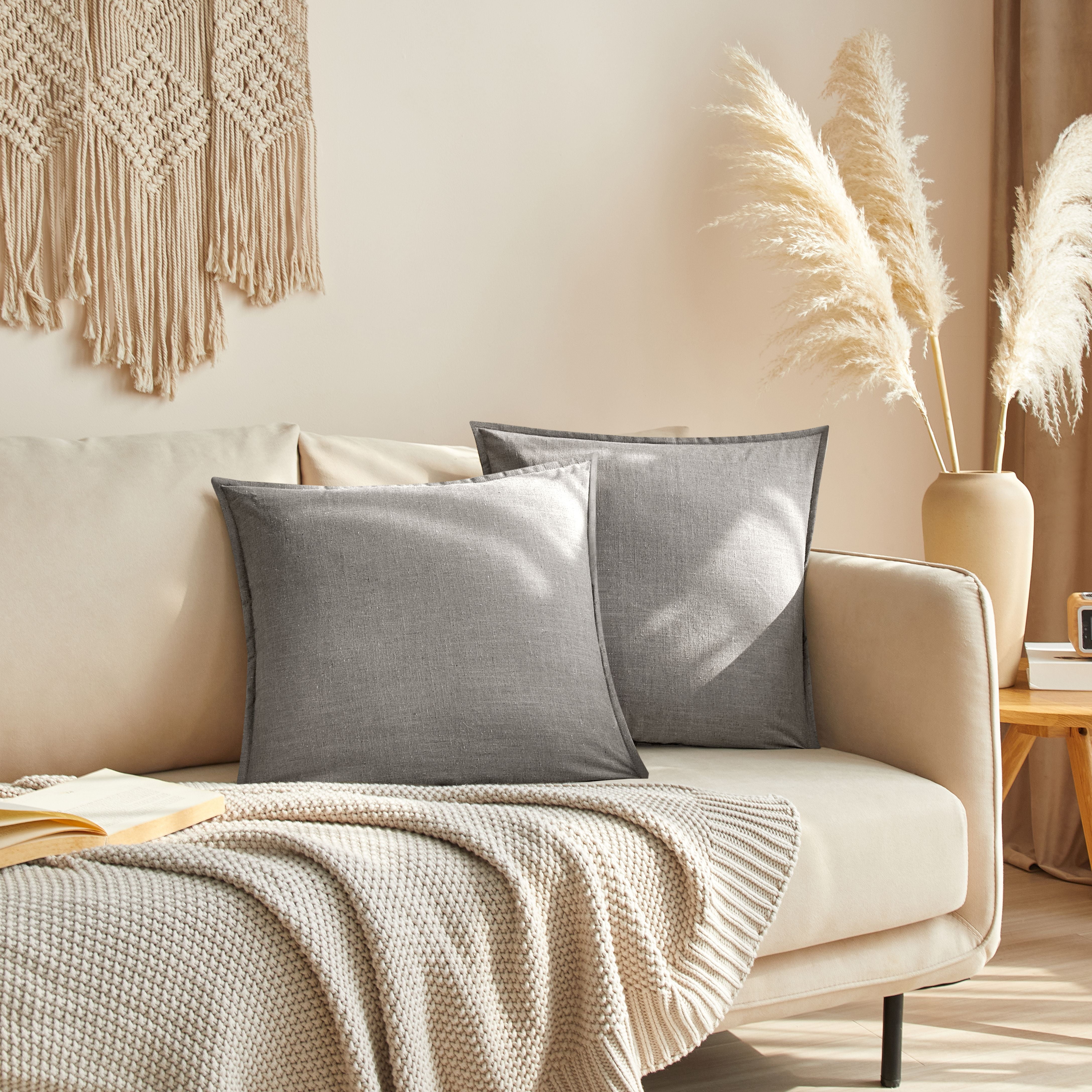 Better Homes & Gardens 20"x20" Grey Bisque 2-Pack Linen Decorative Pillows