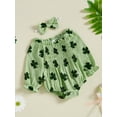 thumbnail image 4 of St Patricks Day Baby Girl Outfit Clover Print Smocked Bubble Romper Jumpsuits with Headband 0 3 6 12 18 Months Cotton Spring Clothes, 4 of 8