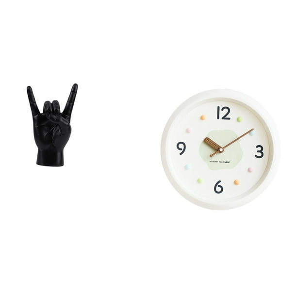 Estatua del gesto de la roca,Estatuas y figuras de dedos con gestos de música rock,Reloj de pared,Reloj de pared decorativo,moderno y elegante.,Reloj de pared redondo silencioso y sin