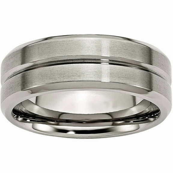 Titanium Grooved Beveled Edge 8mm Brushed and Polished Band