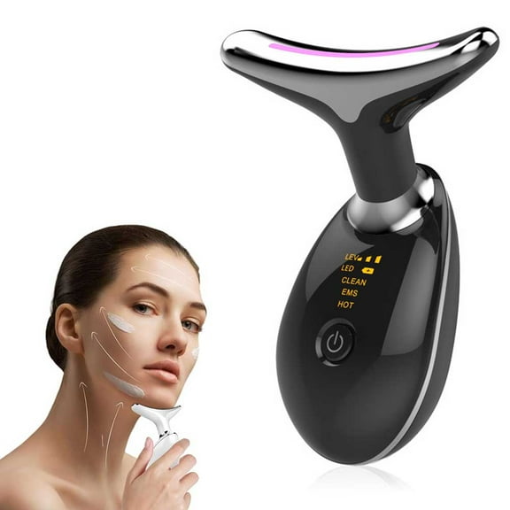 Neck & Face Massager with 3 LED Light Modes & Heat – Facial Sculpting Tool for Double Chin, Pore Cleansing, Skin Tightening – Black
