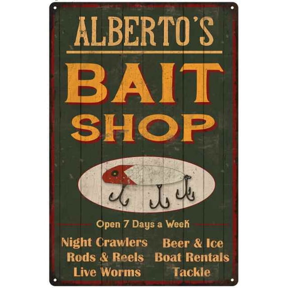 ALBERTO'S Green Bait Shop Man Cave Wall Decor Gift 8x12 Metal 208120027273